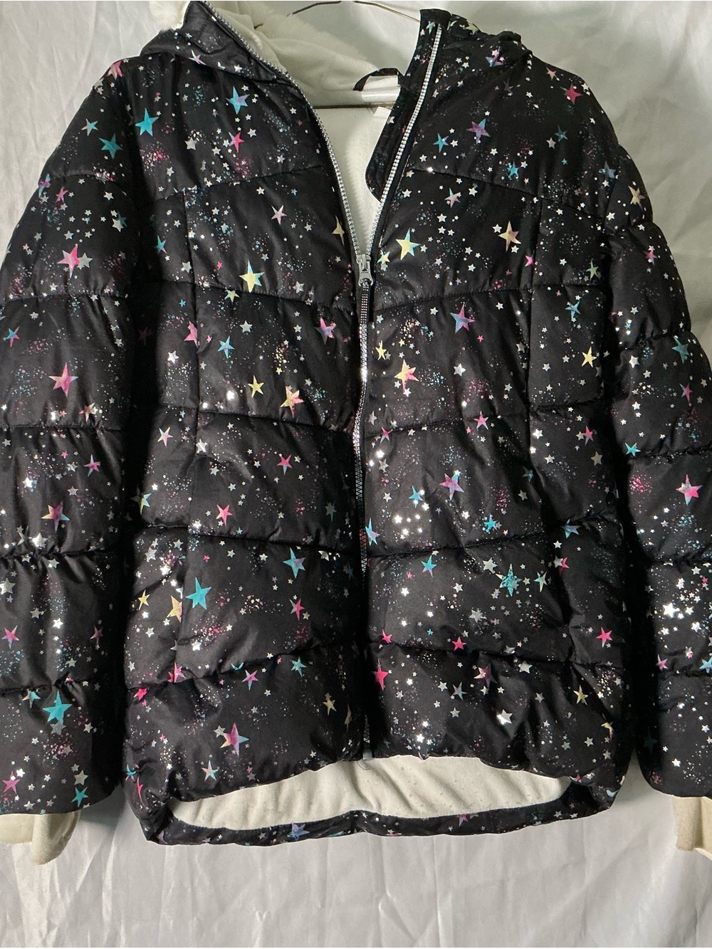 ZeroXposur Kids Black Puffer Jacket with Multicolor Star Print